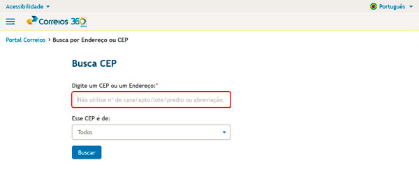 Ferramenta de busca de CEP dos Correios.