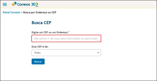 Achar rua pelo CEP nos Correios