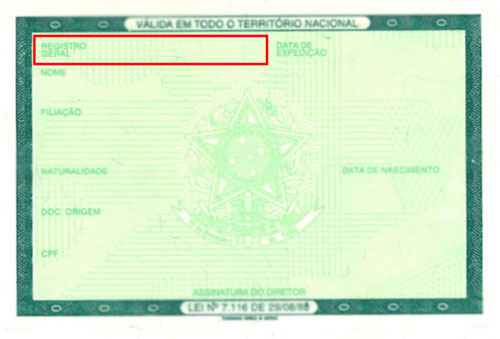 Encontrar número do RG no documento de identificação.