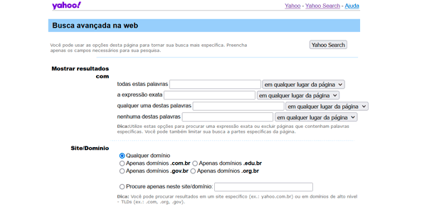 Pesquisa avançada do Yahoo