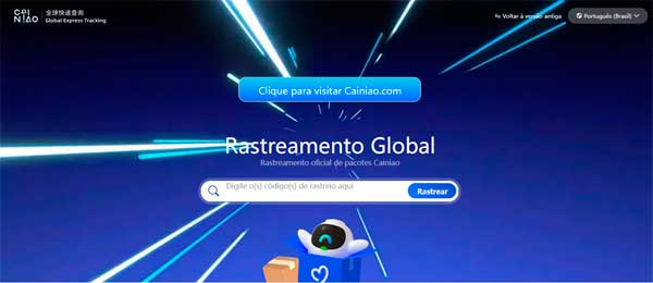 Página de rastreamento do site Cainiao