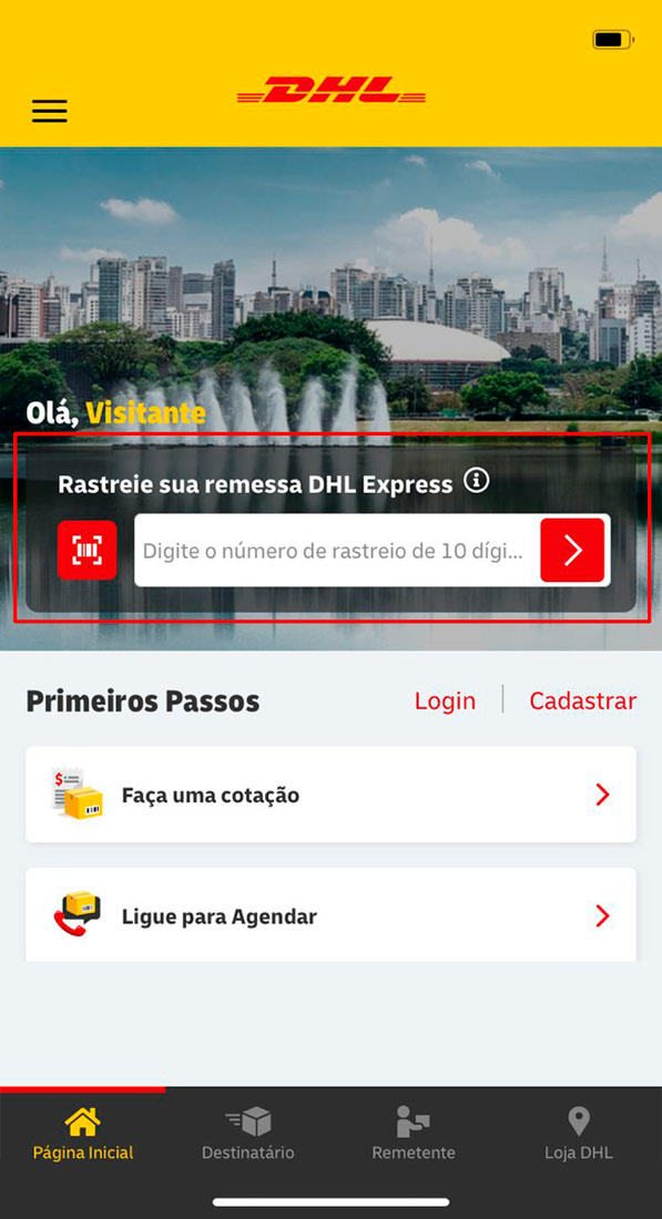 Rastreamento pelo aplicativo móvel